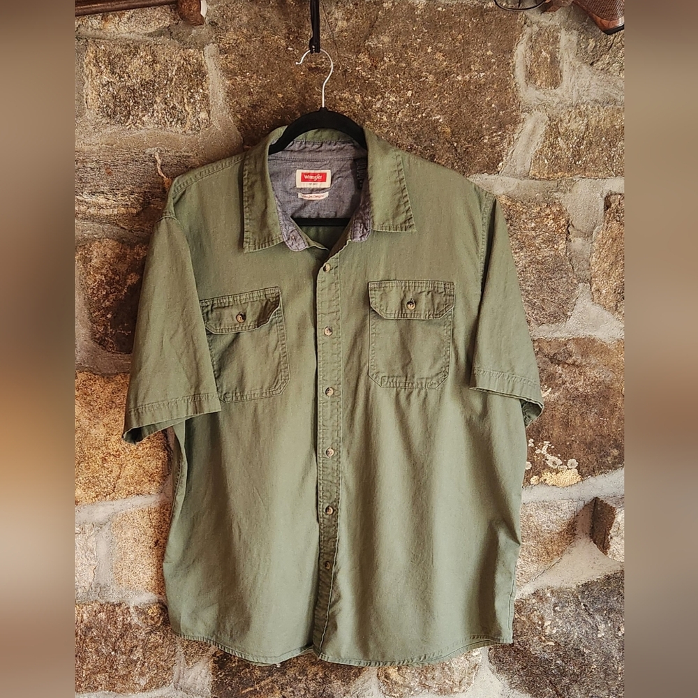 Wrangler Flex For Comfort XL Short Sleeve Button Up Collared T-Shirt Green